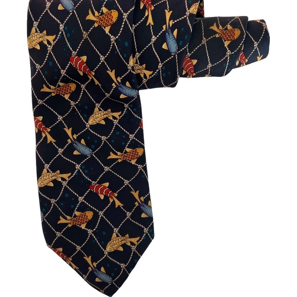 Christian Dior Monsieur‎ Luxury Hand Made Silk Tie. Made in France. Fish Pattern